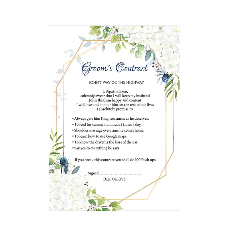 1177 - A1 Groom’s Contract Poster for Wedding