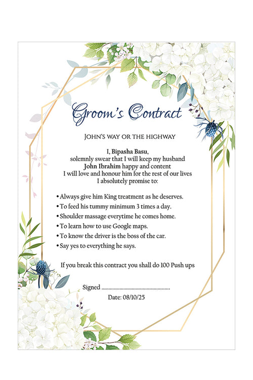 Load image into Gallery viewer, 1177 - A1 Groom’s Contract Poster for Wedding

