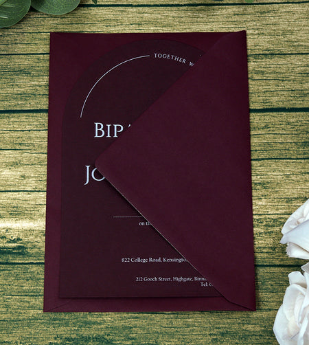 Maroon Arch Simple A5 Invitation ABC 1202