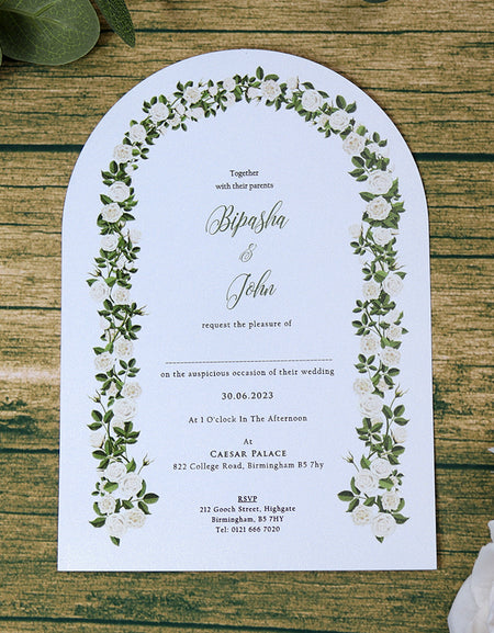 White Arch Floral A5 Invitation ABC 1207