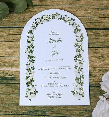 White Arch Floral A5 Invitation ABC 1207