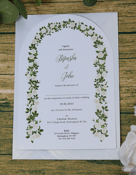 White Arch Floral A5 Invitation ABC 1207