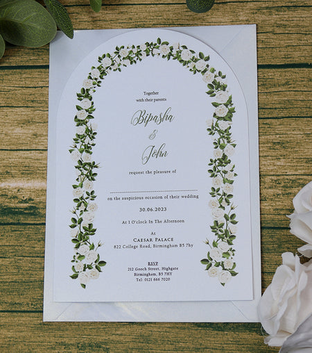 White Arch Floral A5 Invitation ABC 1207