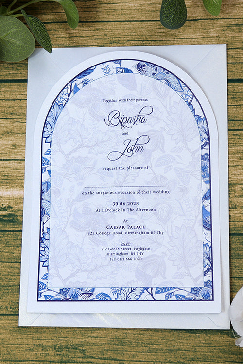 Load image into Gallery viewer, White Arch Blue Floral A5 Invitation ABC 1208
