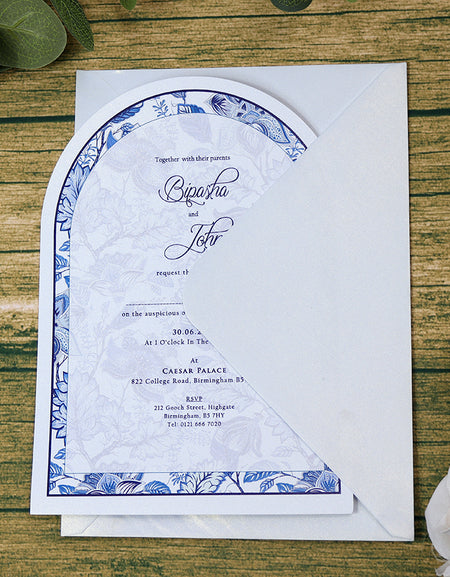 White Arch Blue Floral A5 Invitation ABC 1208