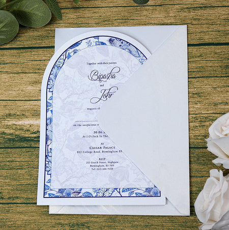 White Arch Blue Floral A5 Invitation ABC 1208