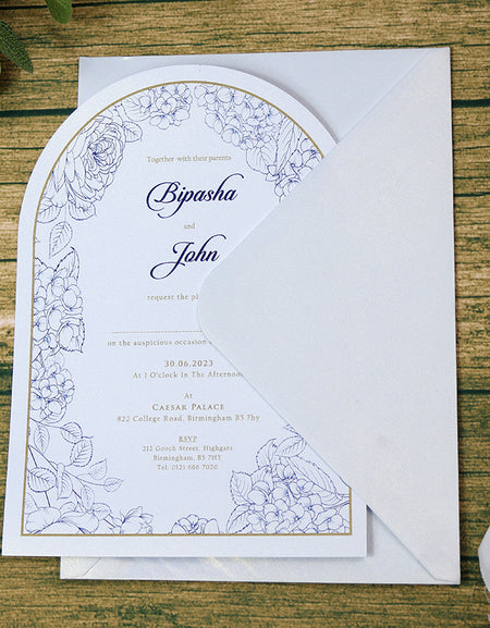 White Arch Blue Floral A5 Invitation ABC 1209