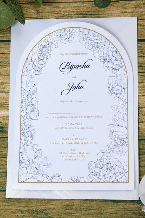 Load image into Gallery viewer, White Arch Blue Floral A5 Invitation ABC 1209
