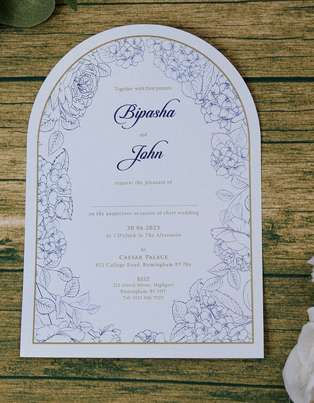 White Arch Blue Floral A5 Invitation ABC 1209