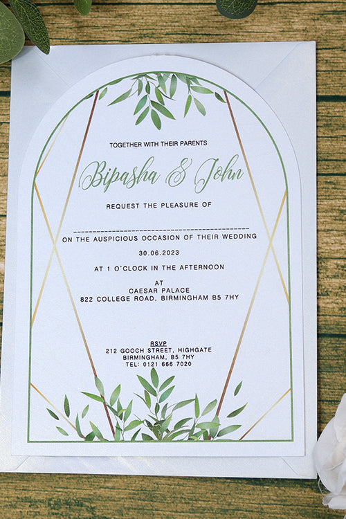 Load image into Gallery viewer, White Arch Green Leaf Floral A5 Invitation ABC 1210
