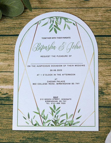 White Arch Green Leaf Floral A5 Invitation ABC 1210