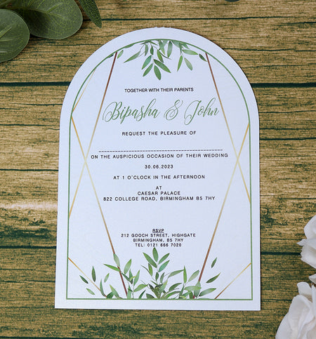White Arch Green Leaf Floral A5 Invitation ABC 1210