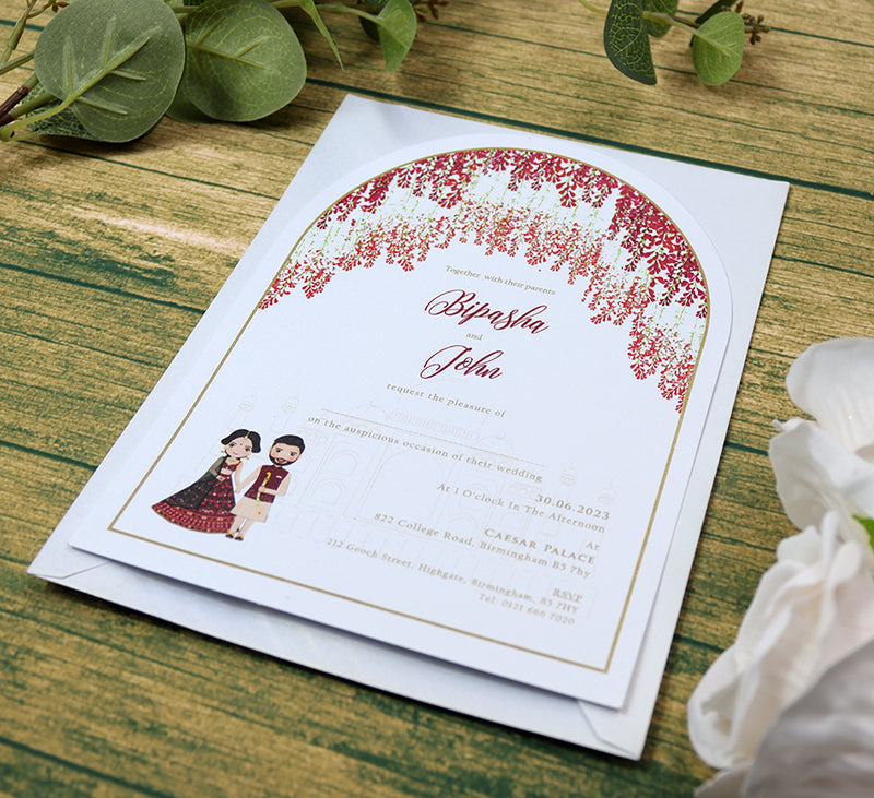 White Arch Red Floral A5 Invitation ABC 1212