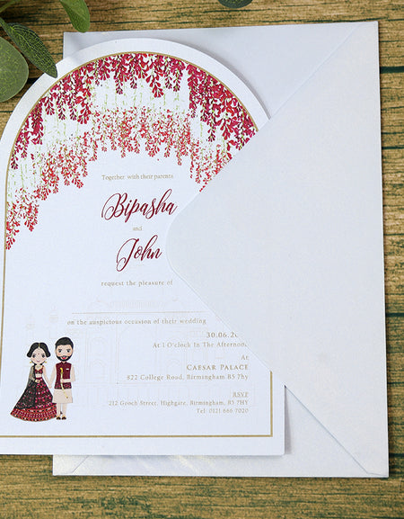 White Arch Red Floral A5 Invitation ABC 1212