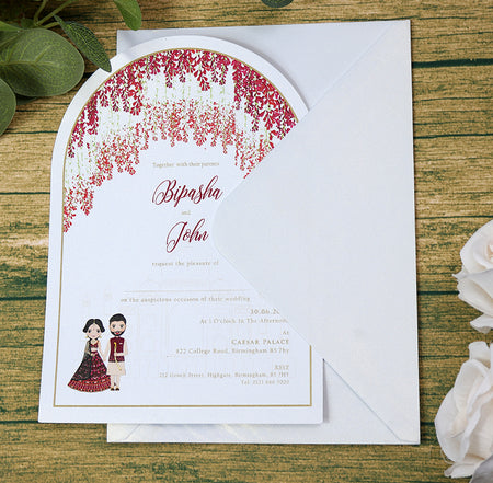 White Arch Red Floral A5 Invitation ABC 1212