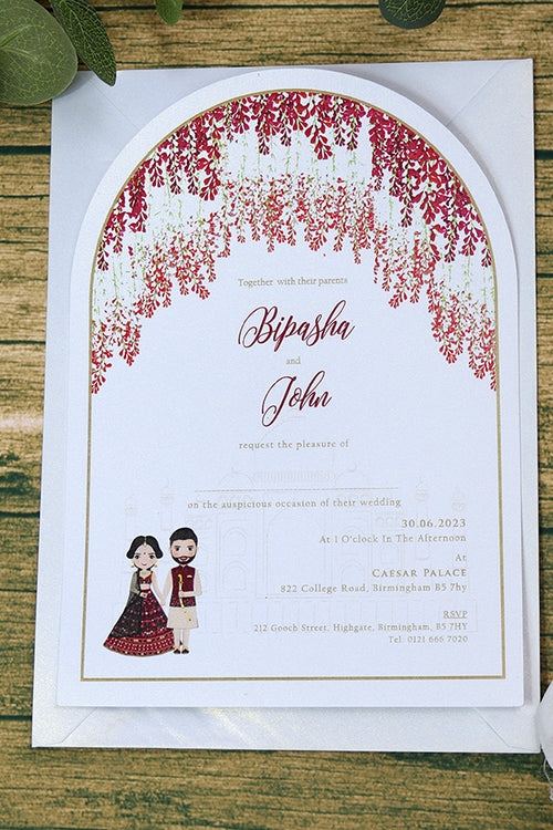 Load image into Gallery viewer, White Arch Red Floral A5 Invitation ABC 1212
