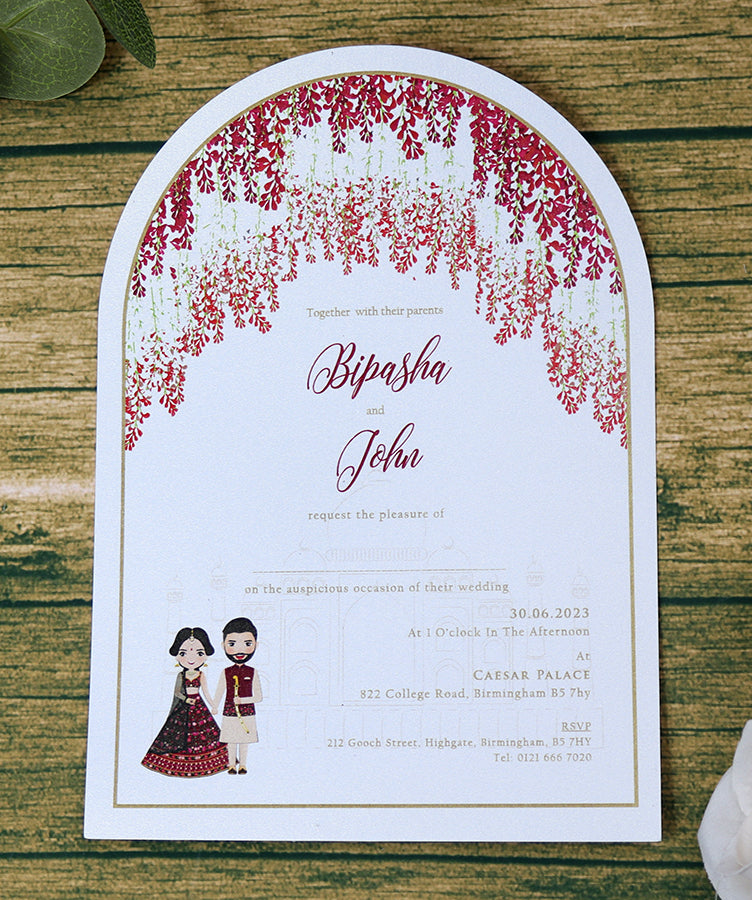 White Arch Red Floral A5 Invitation ABC 1212