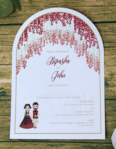White Arch Red Floral A5 Invitation ABC 1212