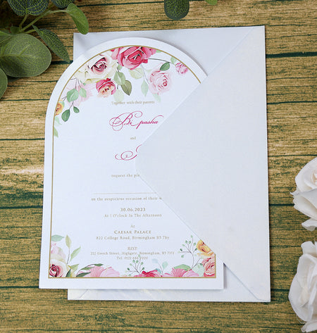White Arch Pink Floral A5 Invitation ABC 1213