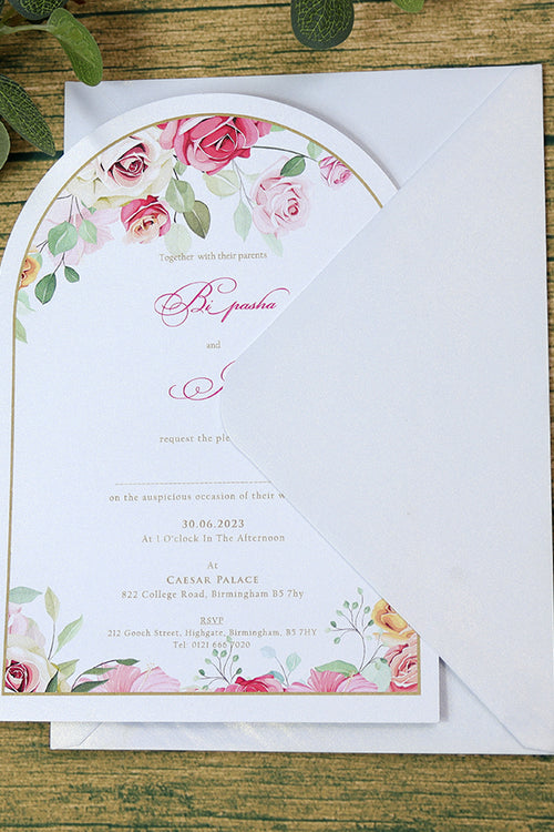 Load image into Gallery viewer, White Arch Pink Floral A5 Invitation ABC 1213
