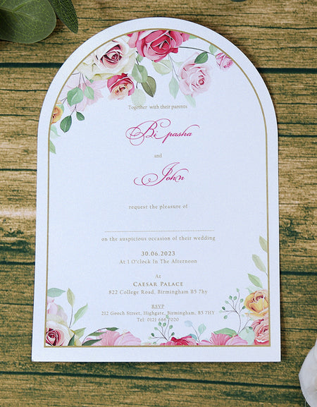 White Arch Pink Floral A5 Invitation ABC 1213