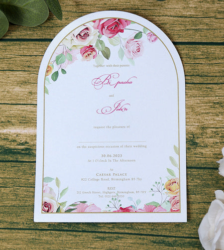White Arch Pink Floral A5 Invitation ABC 1213