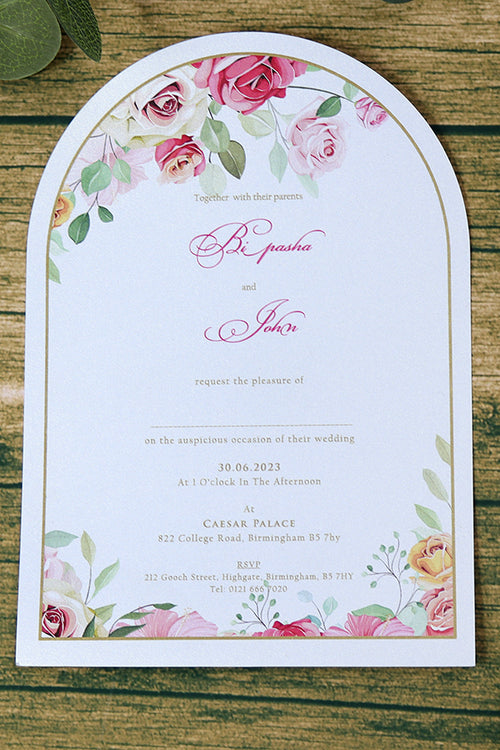 Load image into Gallery viewer, White Arch Pink Floral A5 Invitation ABC 1213
