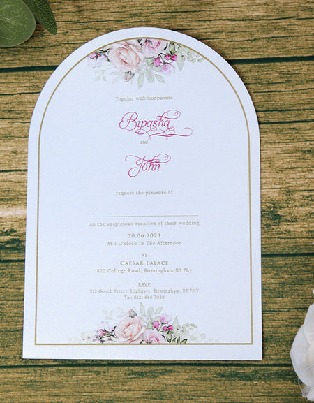 White Arch Pink Floral A5 Invitation ABC 1214