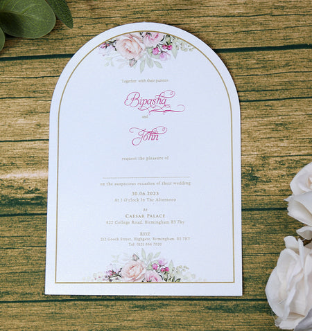 White Arch Pink Floral A5 Invitation ABC 1214