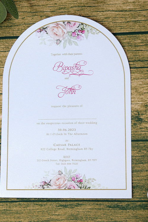 Load image into Gallery viewer, White Arch Pink Floral A5 Invitation ABC 1214
