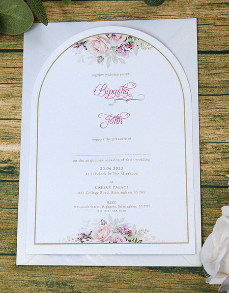 White Arch Pink Floral A5 Invitation ABC 1214