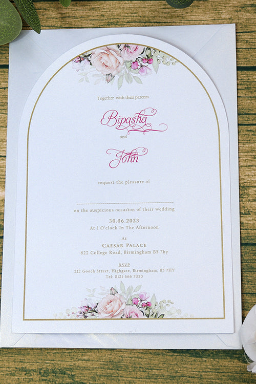 Load image into Gallery viewer, White Arch Pink Floral A5 Invitation ABC 1214
