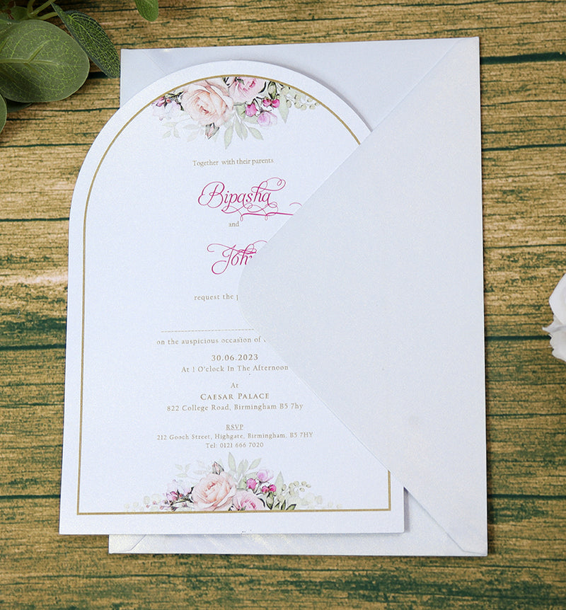 White Arch Pink Floral A5 Invitation ABC 1214