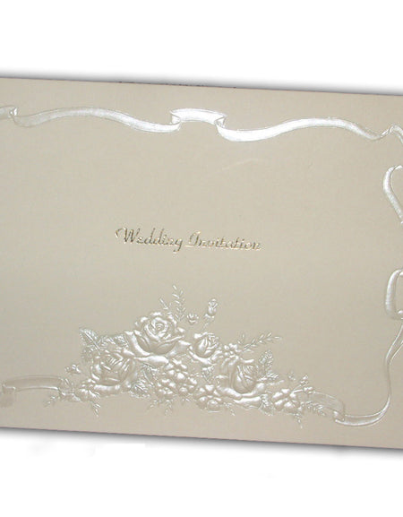 Panache 1215 White Embossed pearlised Ribbon Wedding invitation