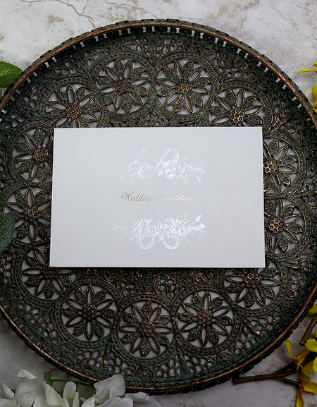 1229 Pearlised lillies bouquet ecru wedding invite