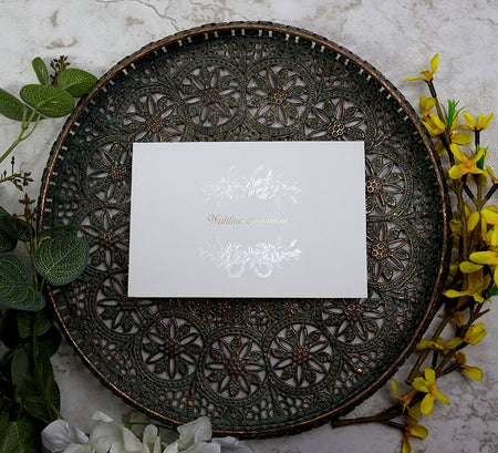 1229 Pearlised lillies bouquet ecru wedding invite