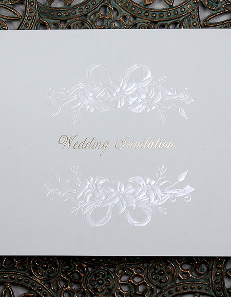 1229 Pearlised lillies bouquet ecru wedding invite