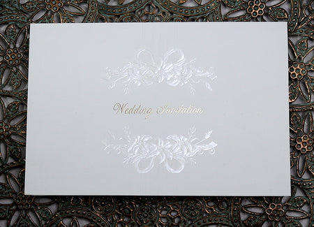 1229 Pearlised lillies bouquet ecru wedding invite