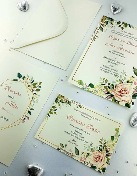 NZ 891 Geometric Rose Wreath Invitation