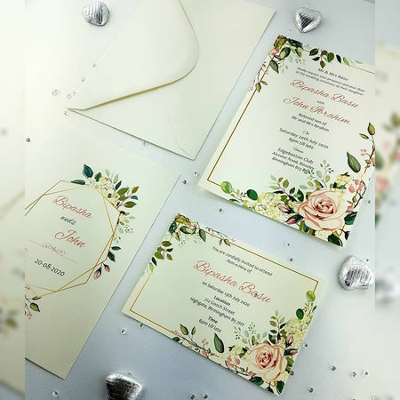 NZ 891 Geometric Rose Wreath Invitation
