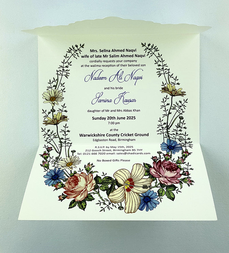 Simple and Elegant Embossed Die Cut and Letterpress folied Regal Floral Wreath 1812