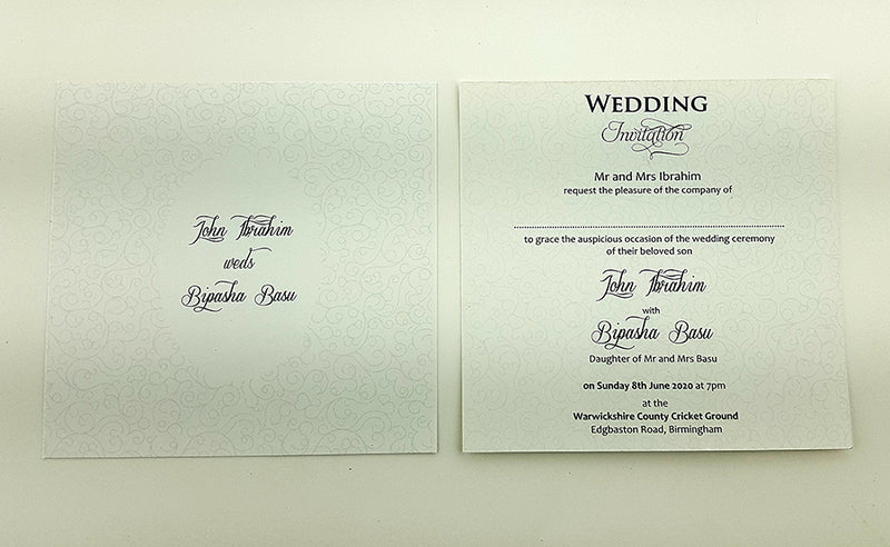 LC 1908 Baroque Glitter Silver Laser Cut Pocket Invitation Design