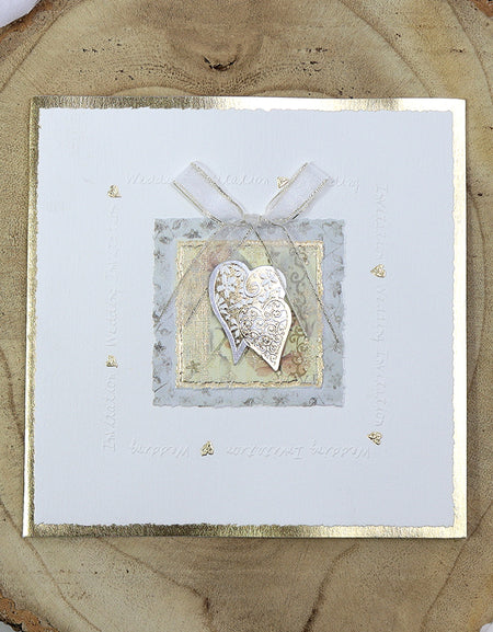 Funky Square wedding invitation with hearts and gilt edges 2004W