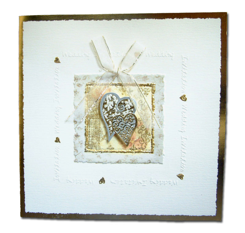 Funky Square wedding invitation with hearts and gilt edges 2004W