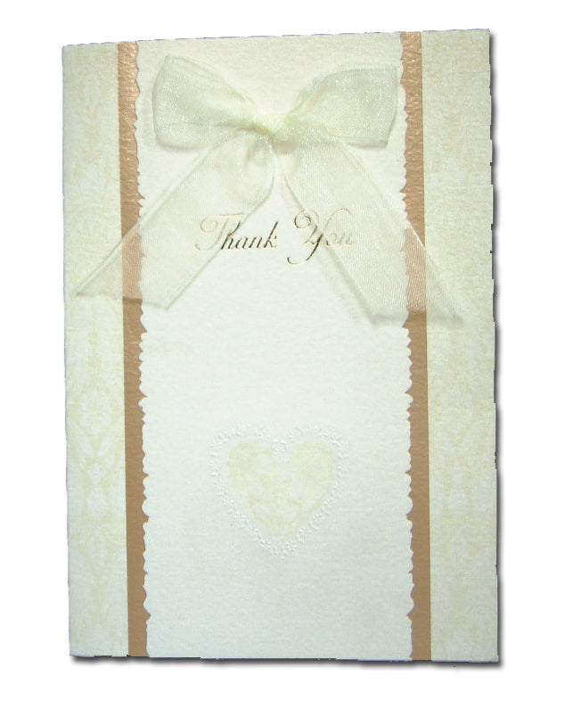 2005T cream and gold thank you card with bow
