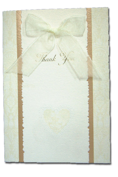 Load image into Gallery viewer, 2005T cream and gold thank you card with bow

