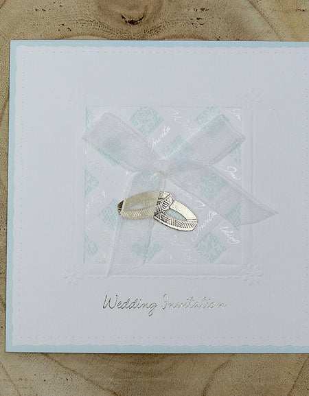 2010W Gold Rings with Sheer White Bow Wedding Invitations