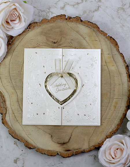 2012W Two Hearts become one with this gatefold Ivory Invitation