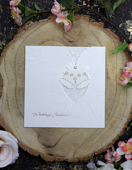 Square Ivory Wedding Bells Vellum, foiled Embossed Wedding Invitation Card 2017