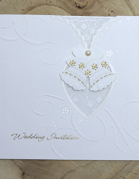 Square Ivory Wedding Bells Vellum, foiled Embossed Wedding Invitation Card 2017